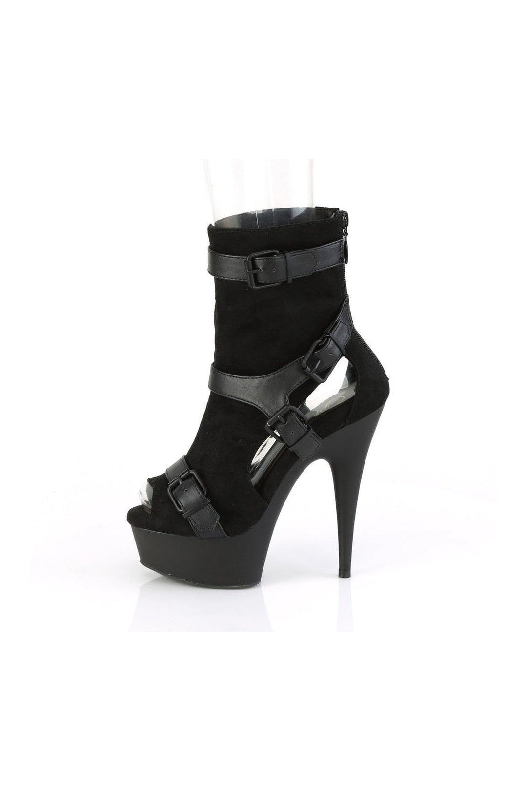 DELIGHT-1037 Exotic Ankle Boot | Black Faux Suede-Ankle Boots-Pleaser-SEXYSHOES.COM