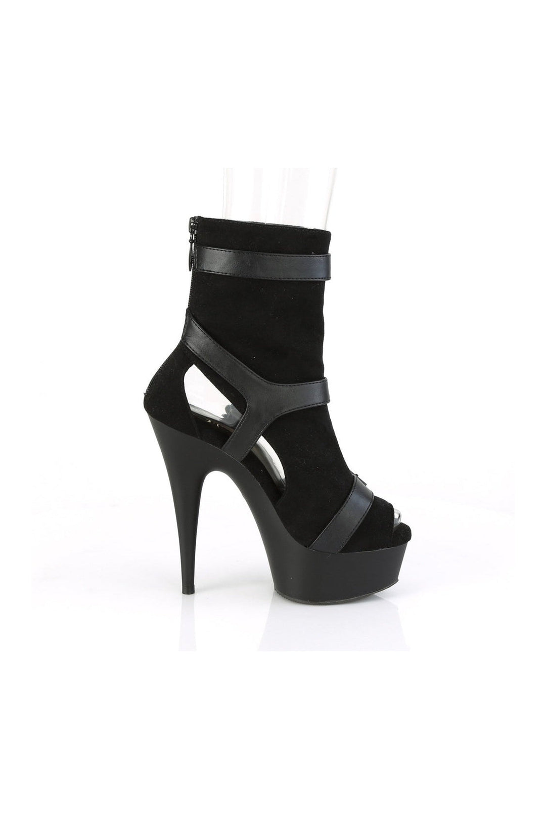 DELIGHT-1037 Exotic Ankle Boot | Black Faux Suede-Ankle Boots-Pleaser-SEXYSHOES.COM