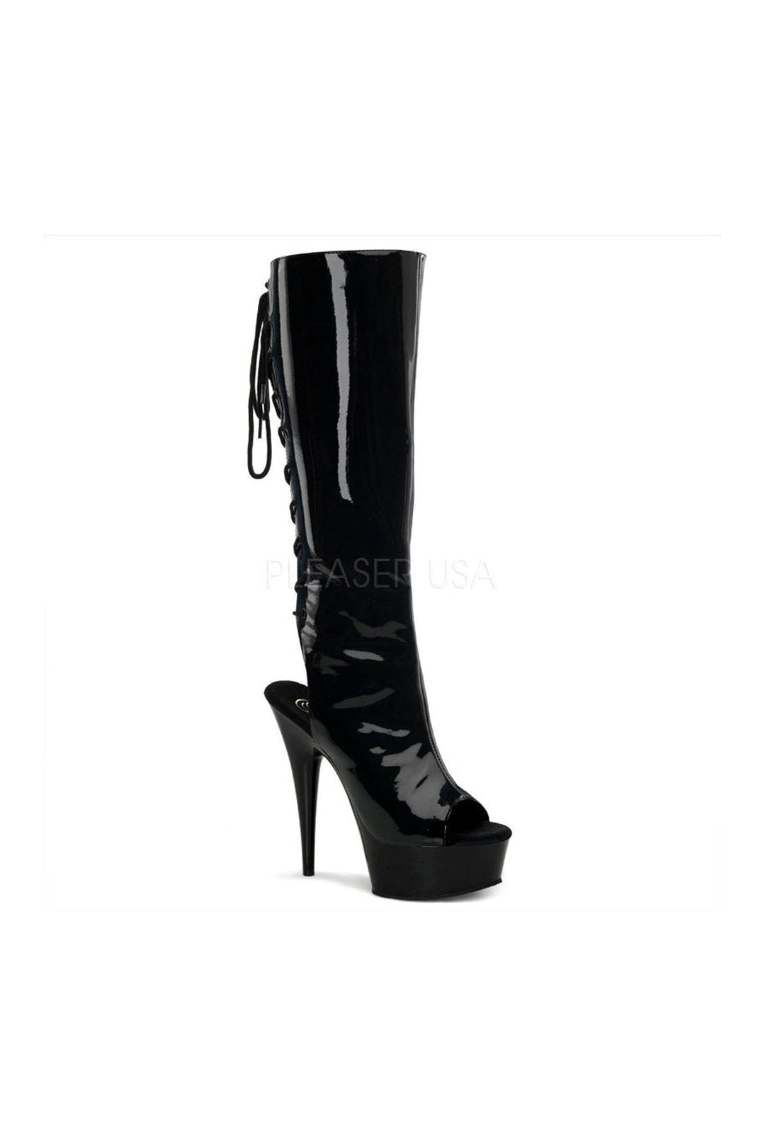 Pleaser DELIGHT-2018 Platform Boot in Black Patent from SexyShoes.com
