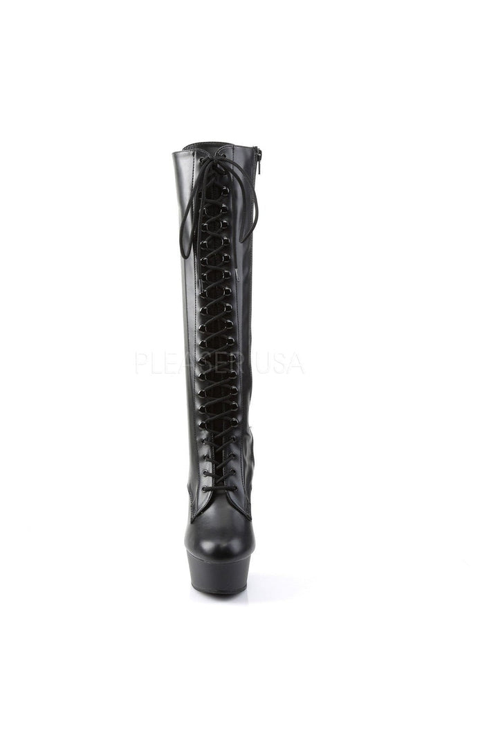 DELIGHT-2023 Platform Boot | Black Faux Leather-Pleaser-Knee Boots-SEXYSHOES.COM