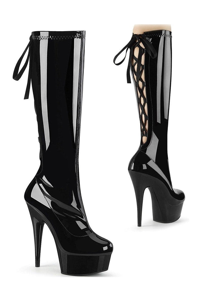 DELIGHT-2029 Stripper Platform Boot | Black Patent-Pleaser-SEXYSHOES.COM