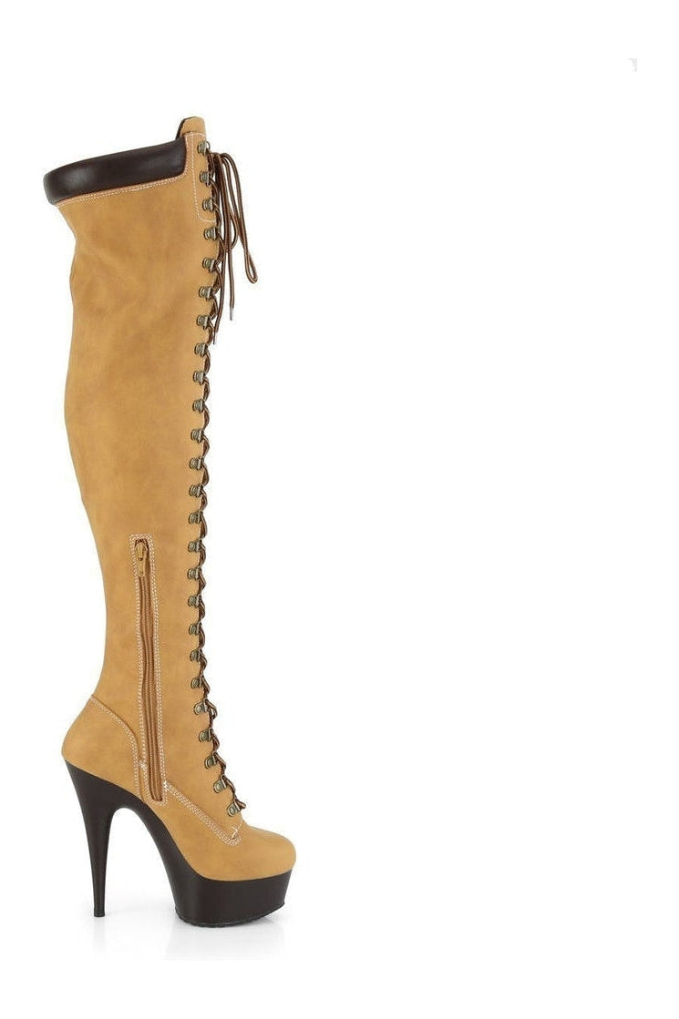 DELIGHT-3000TL Stripper Boot | Tan Faux Leather-Pleaser