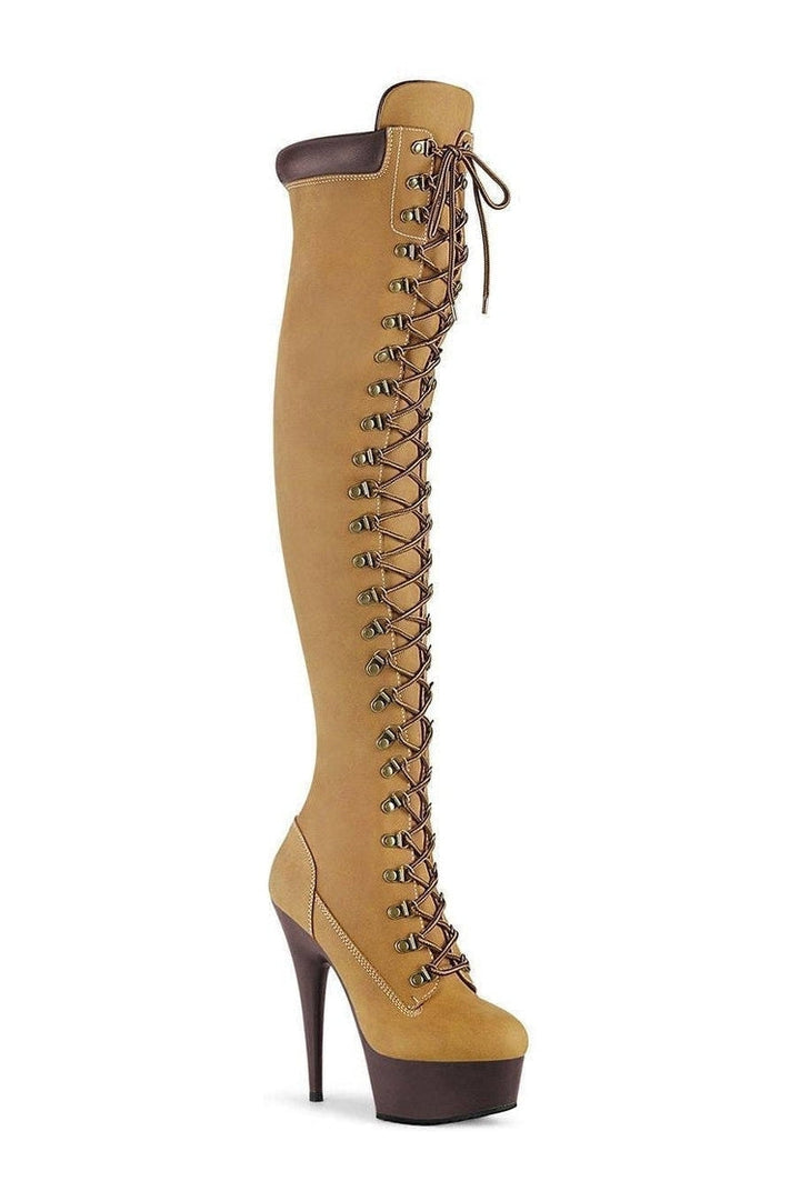 DELIGHT-3000TL Stripper Boot | Tan Faux Leather-Pleaser