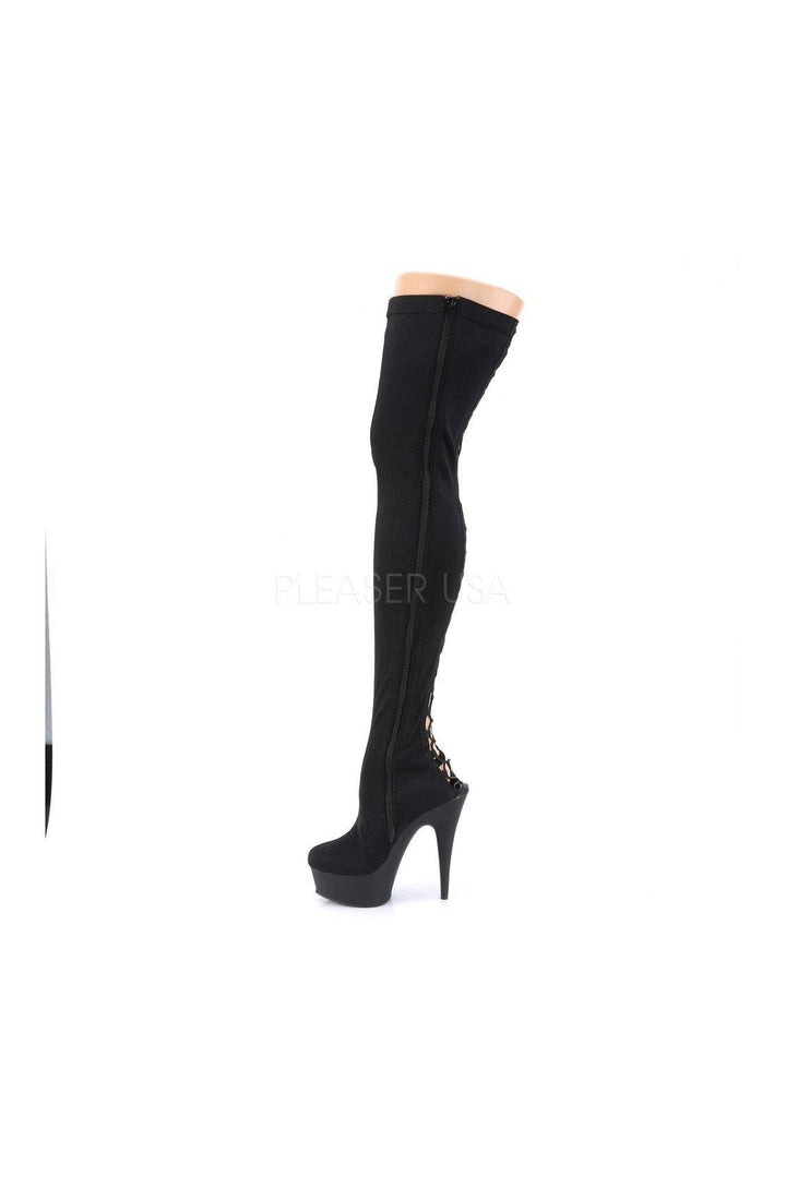 DELIGHT-3003 Platform Thigh Boot | Black Lycra-Pleaser-SEXYSHOES.COM