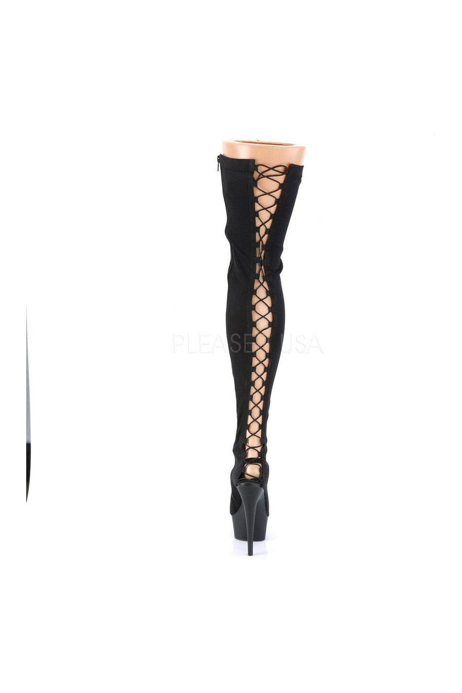 Pleaser DELIGHT-3003 Platform Thigh Boot in Black Lycra