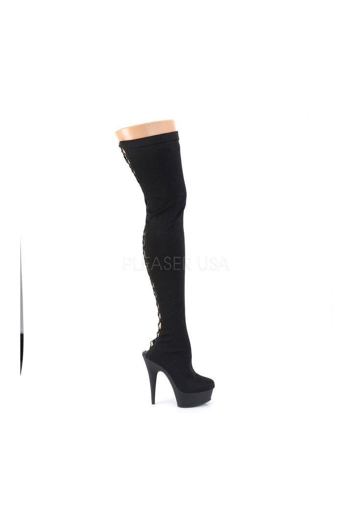 DELIGHT-3003 Platform Thigh Boot | Black Lycra-Pleaser-SEXYSHOES.COM