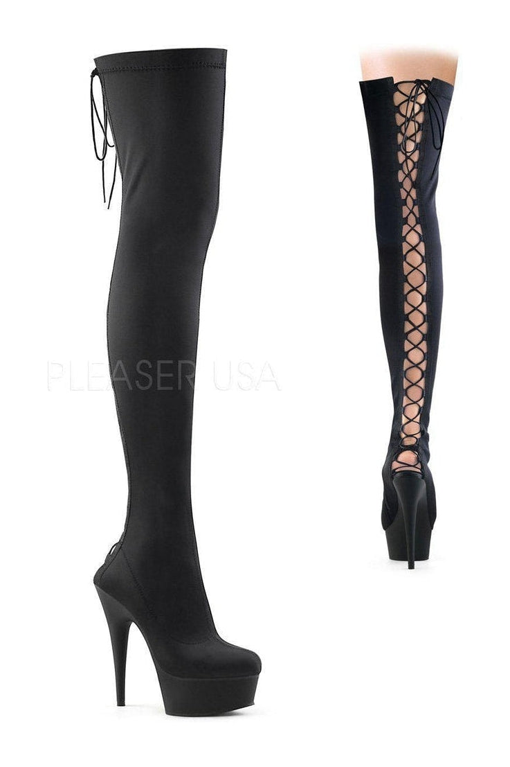 DELIGHT-3003 Platform Thigh Boot | Black Lycra-Pleaser-SEXYSHOES.COM