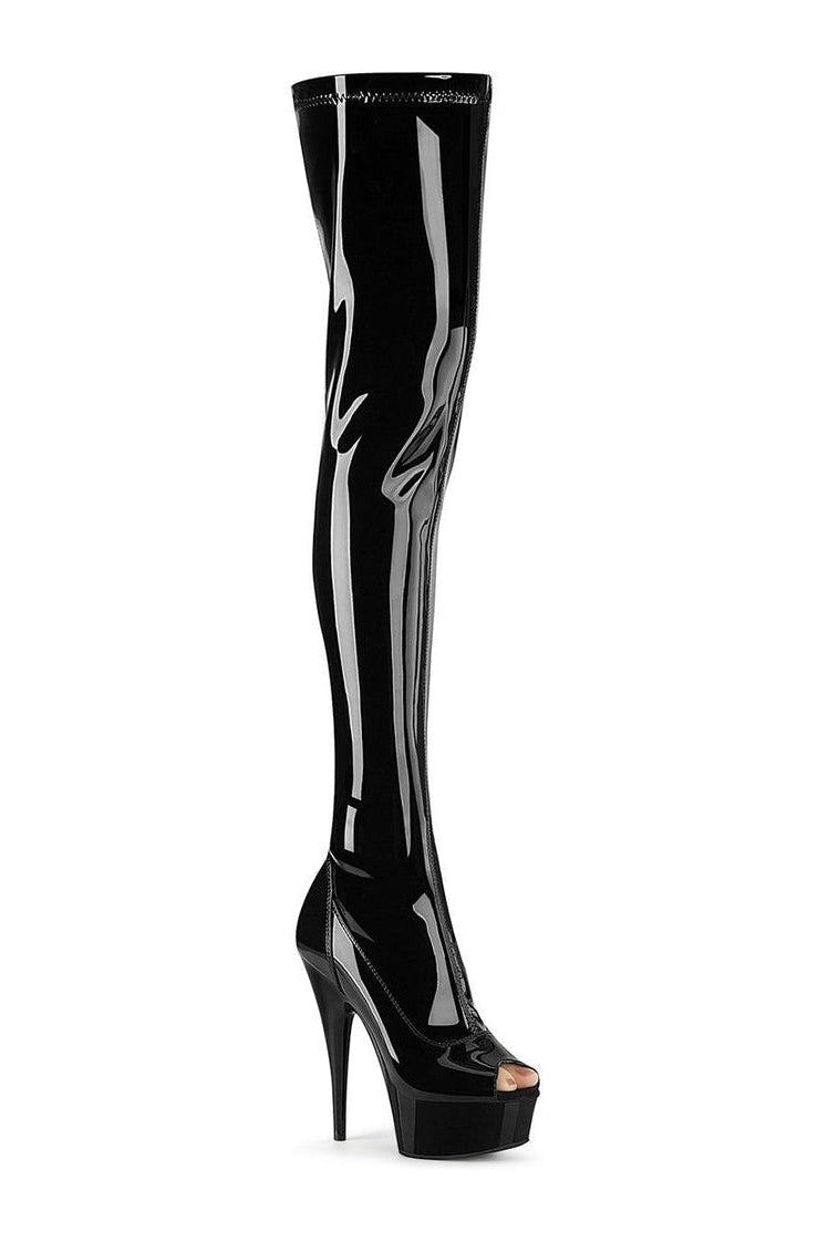 DELIGHT-3011 Stripper Boot | Black Patent-Pleaser