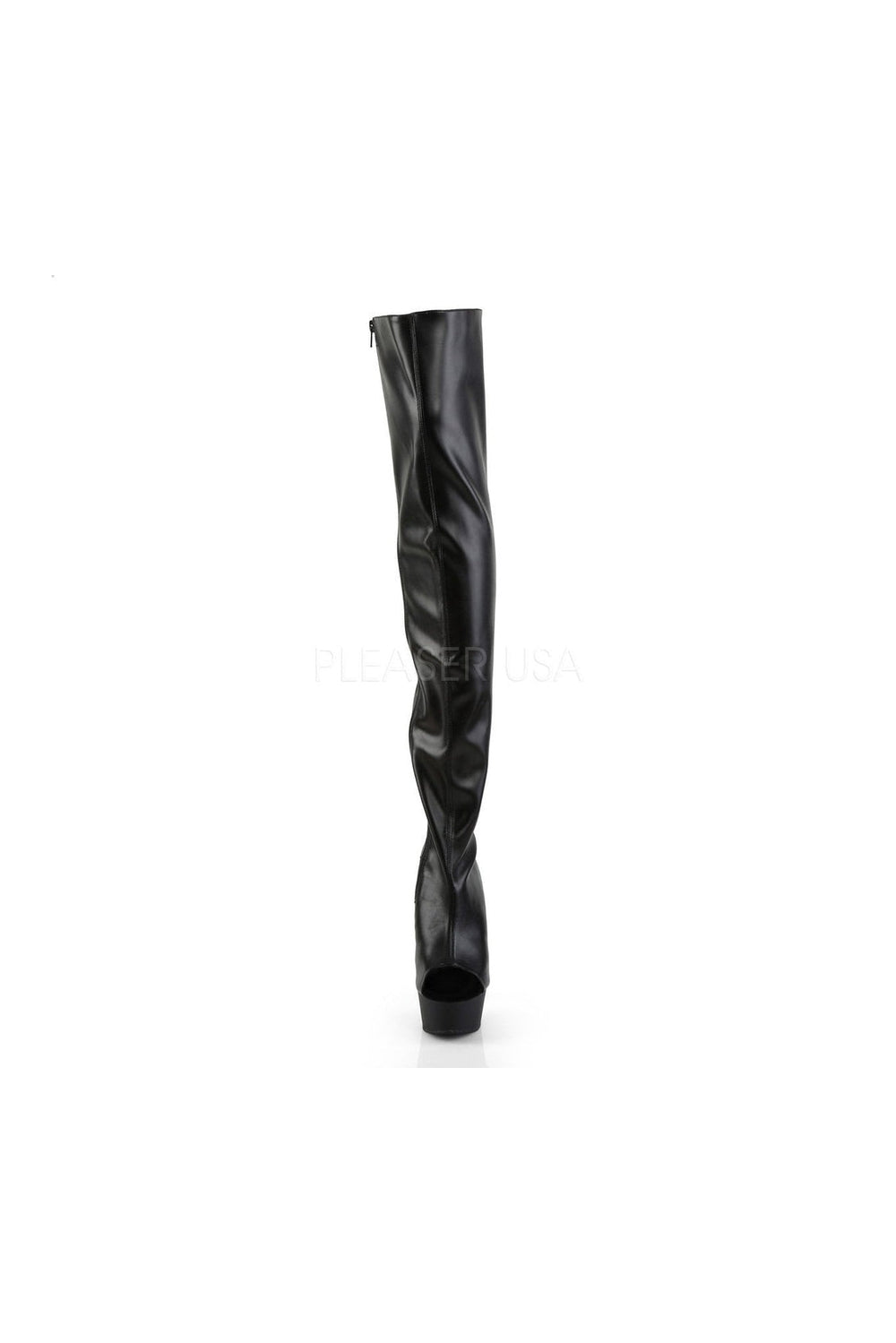 DELIGHT-3017 Platform Boot | Black Faux Leather-Pleaser-Thigh Boots-SEXYSHOES.COM