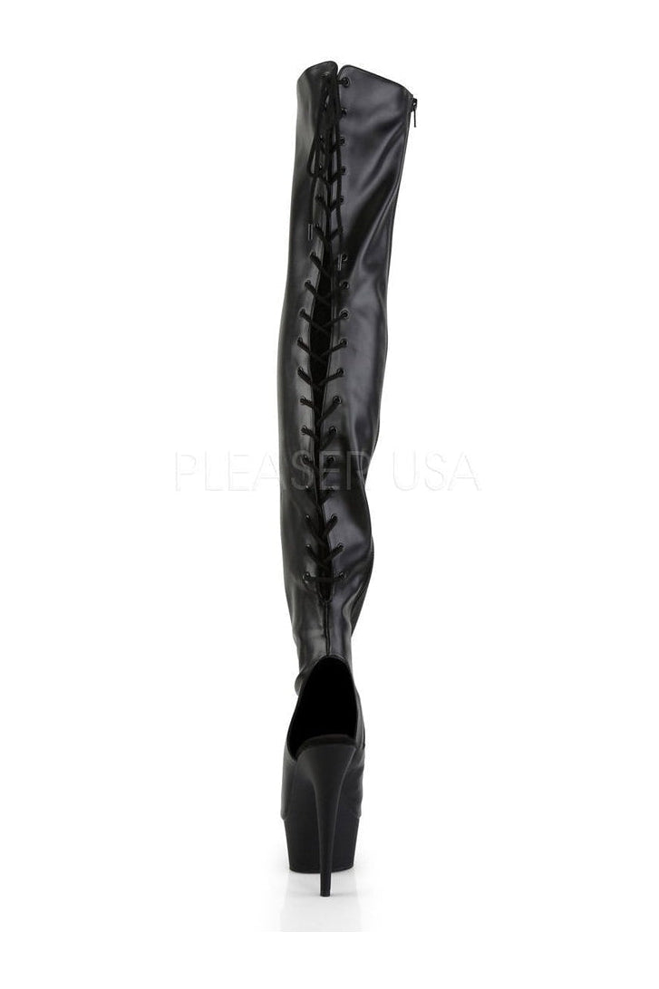 Pleaser DELIGHT-3017 Platform Boot in Black Faux Leather