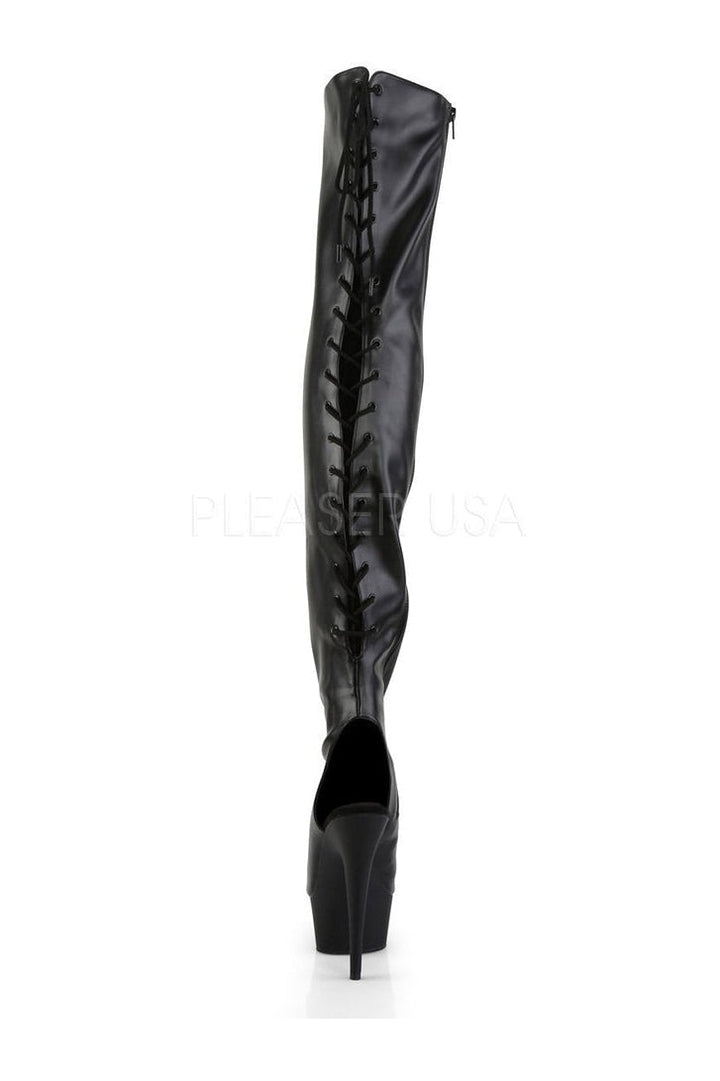 DELIGHT-3017 Platform Boot | Black Faux Leather-Pleaser-Thigh Boots-SEXYSHOES.COM