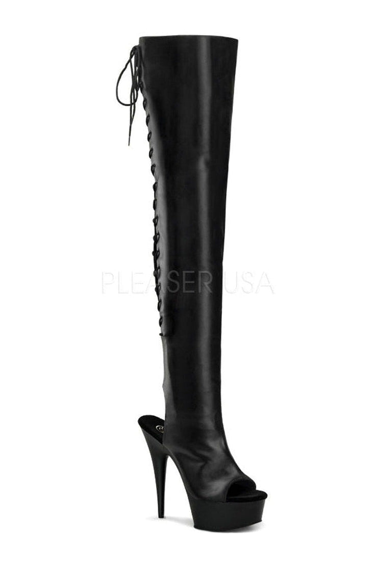 Pleaser DELIGHT-3017 Platform Boot in Black Faux Leather from SexyShoes.com