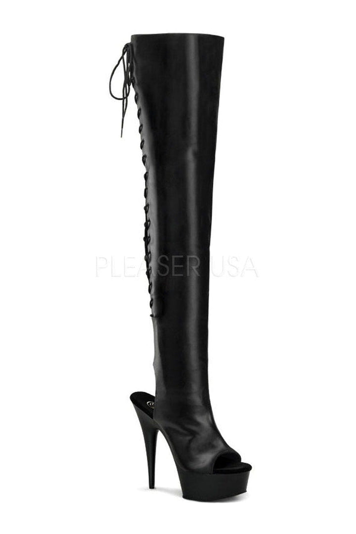 DELIGHT-3017 Platform Boot | Black Faux Leather-Pleaser-Black-Thigh Boots-SEXYSHOES.COM