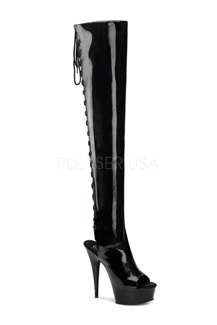 DELIGHT-3017 Platform Boot | Black Patent-Pleaser-Black-Thigh Boots-SEXYSHOES.COM