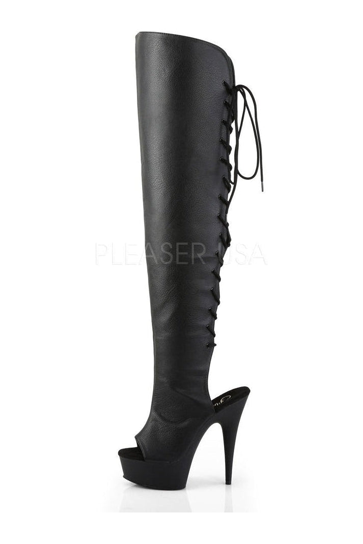 DELIGHT-3019 Platform Boot | Black Faux Leather-Pleaser-Thigh Boots-SEXYSHOES.COM