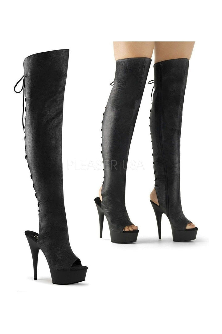 DELIGHT-3019 Platform Boot | Black Faux Leather-Pleaser-Black-Thigh Boots-SEXYSHOES.COM