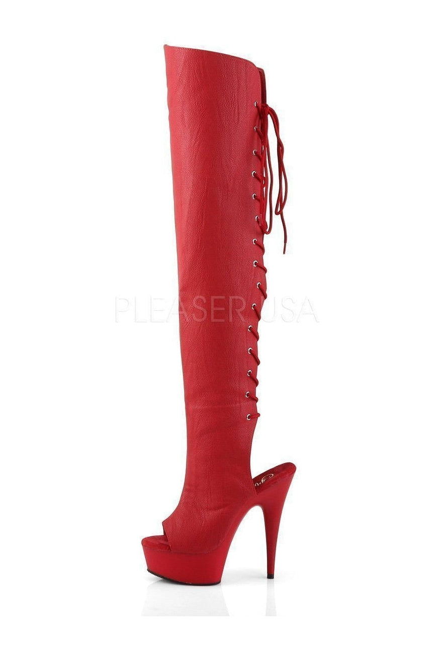 Pleaser DELIGHT-3019 Platform Boot in Red Faux Leather