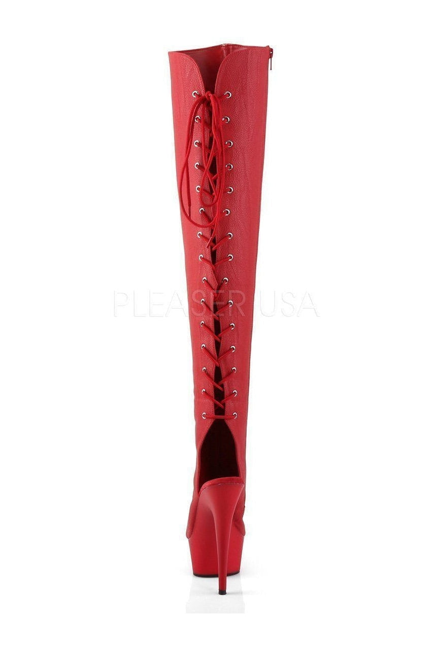 Pleaser DELIGHT-3019 Platform Boot in Red Faux Leather