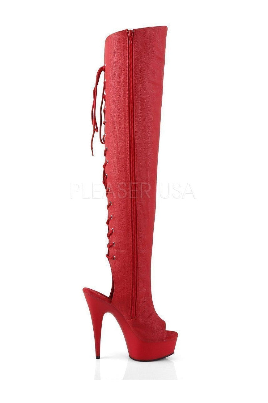 Pleaser DELIGHT-3019 Platform Boot in Red Faux Leather