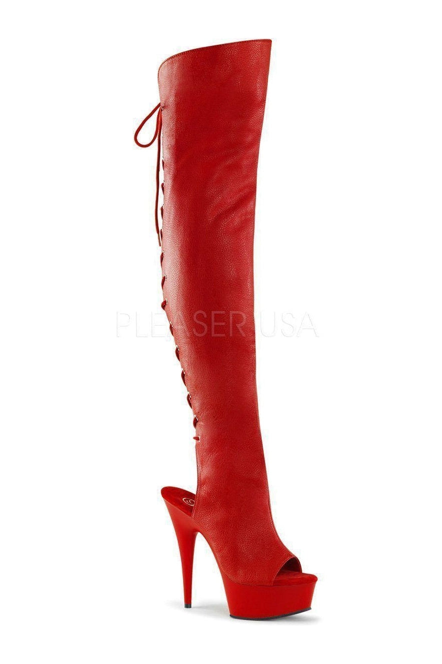 DELIGHT-3019 Platform Boot | Red Faux Leather-Pleaser-Red-Thigh Boots-SEXYSHOES.COM