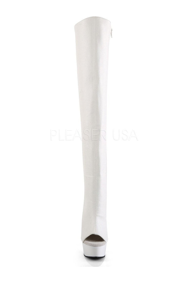 DELIGHT-3019 Platform Boot | White Faux Leather-Pleaser-Thigh Boots-SEXYSHOES.COM
