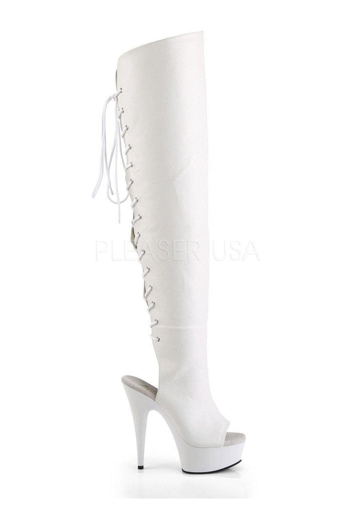 DELIGHT-3019 Platform Boot | White Faux Leather-Pleaser-Thigh Boots-SEXYSHOES.COM