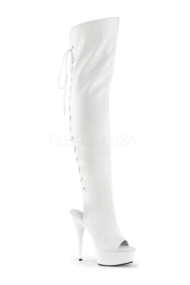 DELIGHT-3019 Platform Boot | White Faux Leather-Pleaser-White-Thigh Boots-SEXYSHOES.COM