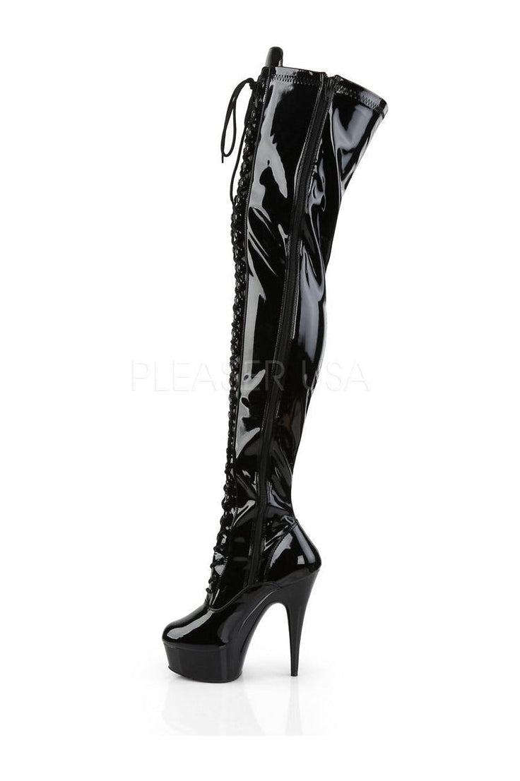 DELIGHT-3023 Platform Boot | Black Patent-Pleaser-Thigh Boots-SEXYSHOES.COM