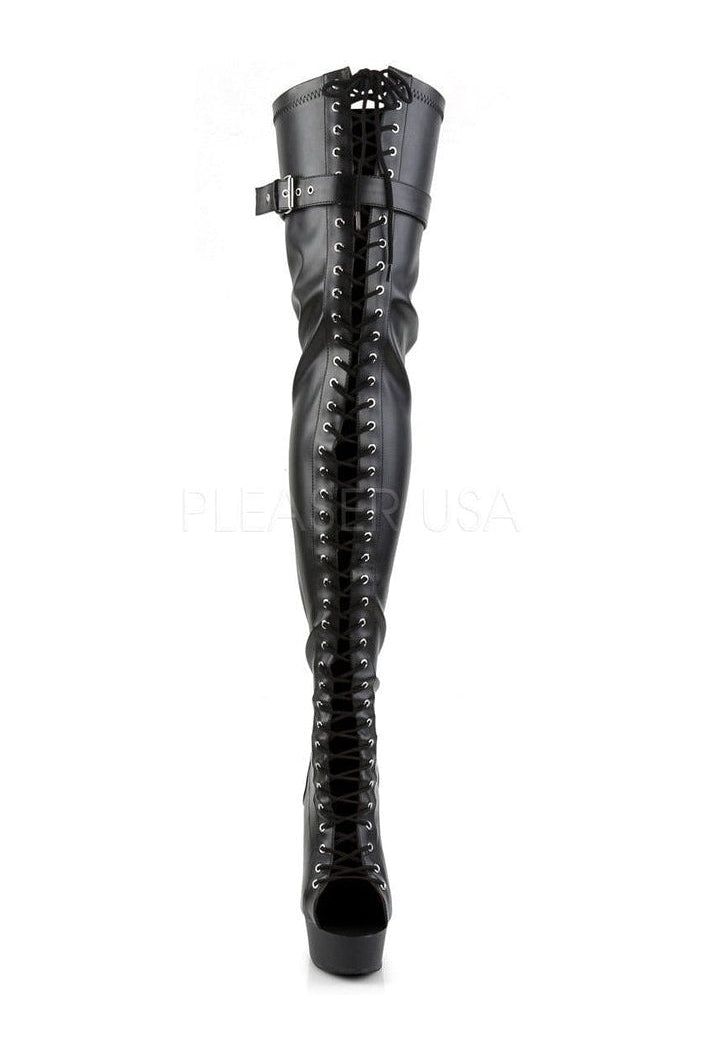 DELIGHT-3025 Platform Boot | Black Faux Leather-Pleaser-Thigh Boots-SEXYSHOES.COM