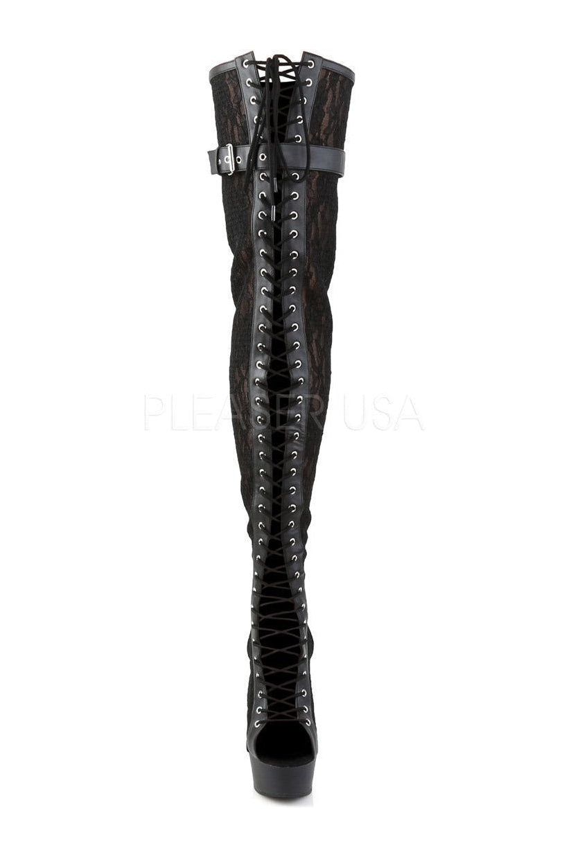 DELIGHT-3025ML Platform Boot | Black Mesh-Pleaser-Thigh Boots-SEXYSHOES.COM
