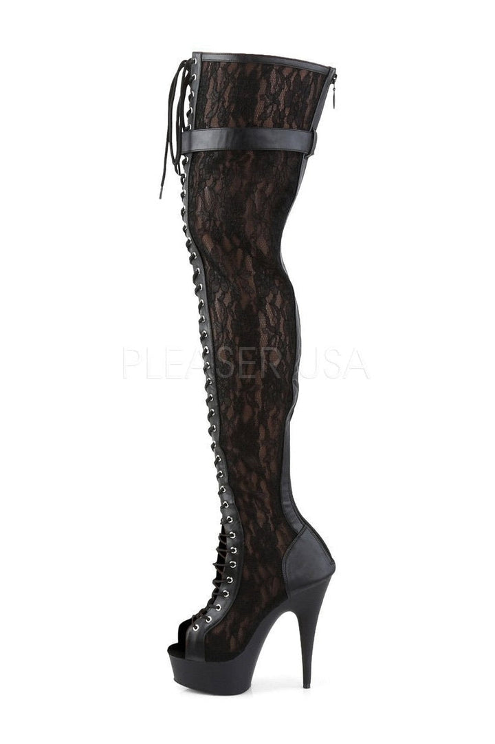DELIGHT-3025ML Platform Boot | Black Mesh-Pleaser-Thigh Boots-SEXYSHOES.COM