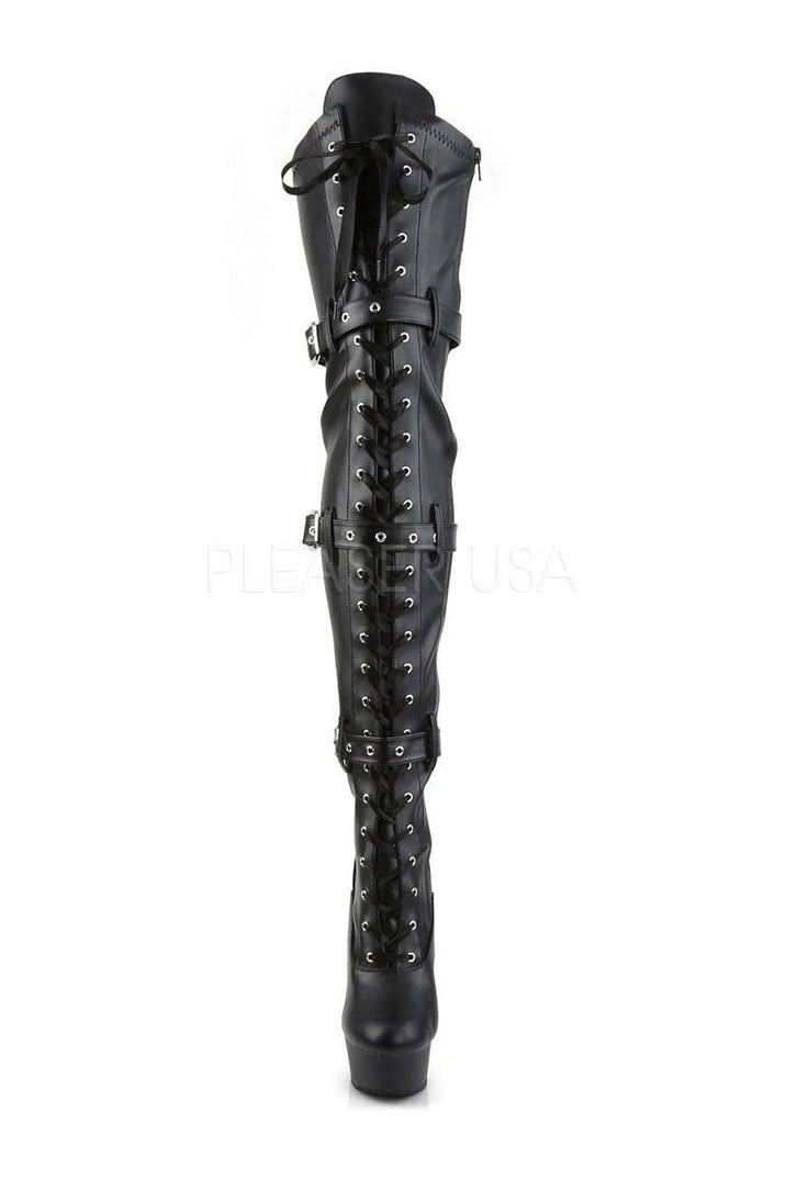DELIGHT-3028 Platform Boot | Black Faux Leather-Pleaser-Thigh Boots-SEXYSHOES.COM