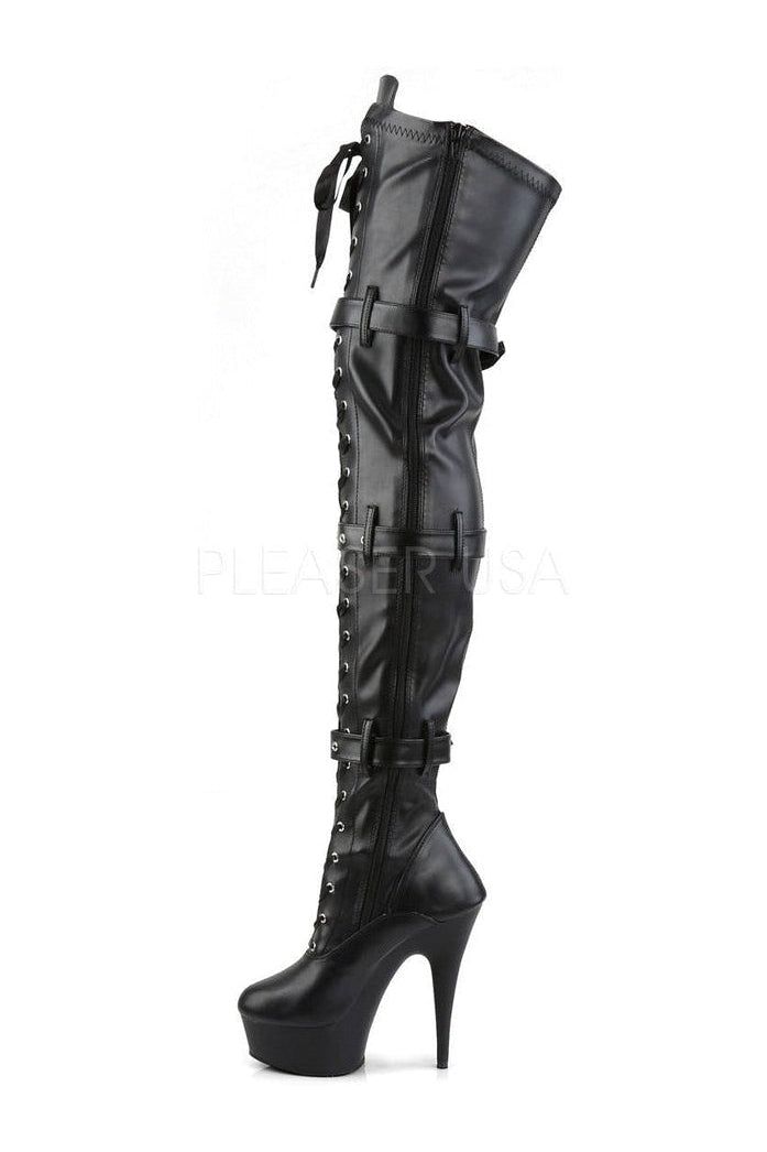 DELIGHT-3028 Platform Boot | Black Faux Leather-Pleaser-Thigh Boots-SEXYSHOES.COM