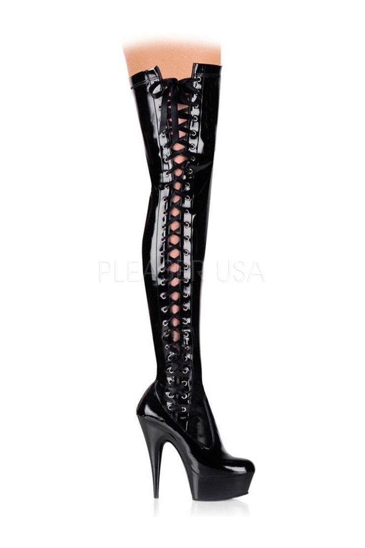 DELIGHT-3050 Platform Boot | Black Patent-Pleaser-Black-Thigh Boots-SEXYSHOES.COM