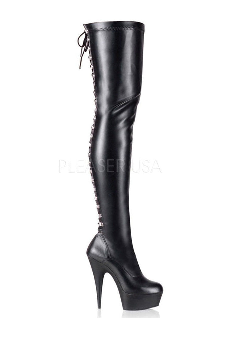 DELIGHT-3063 Platform Boot | Black Faux Leather-Pleaser-Black-Thigh Boots-SEXYSHOES.COM