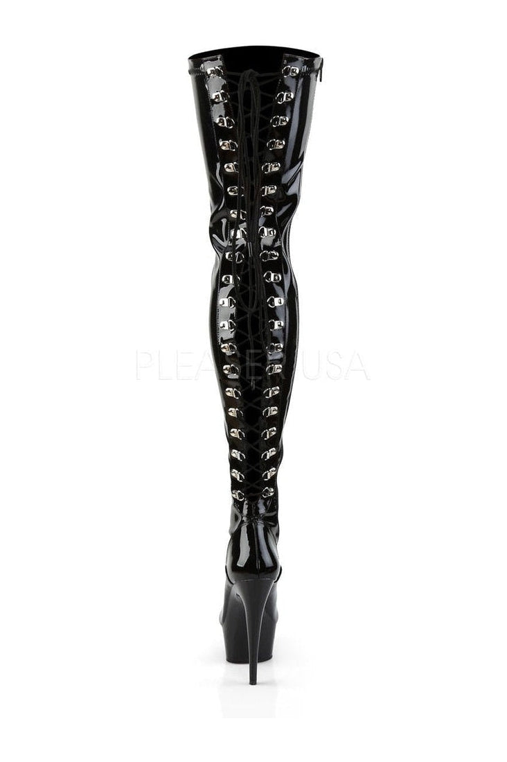 DELIGHT-3063 Platform Boot | Black Patent-Pleaser-Thigh Boots-SEXYSHOES.COM