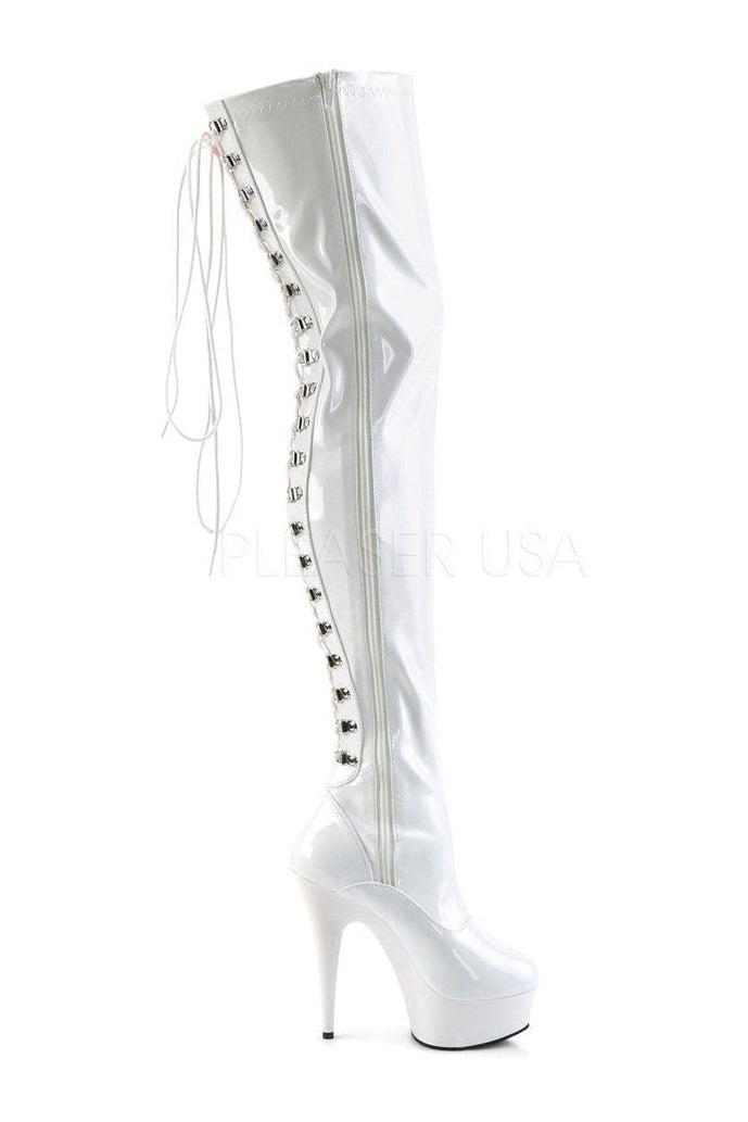 DELIGHT-3063 Platform Boot | White Patent-Pleaser-Thigh Boots-SEXYSHOES.COM