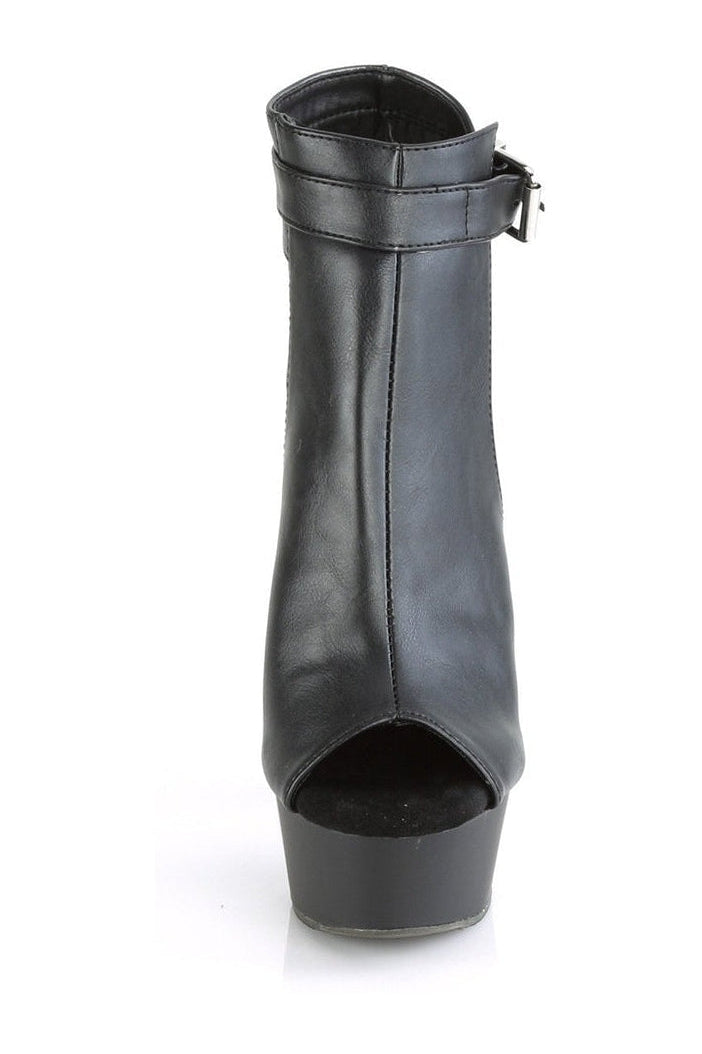 DELIGHT-600-10 Stripper Sandal | Black Faux Leather-Pleaser