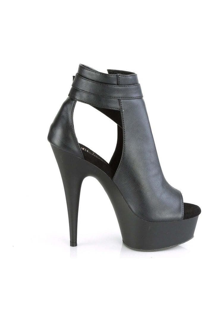 DELIGHT-600-10 Stripper Sandal | Black Faux Leather-Pleaser