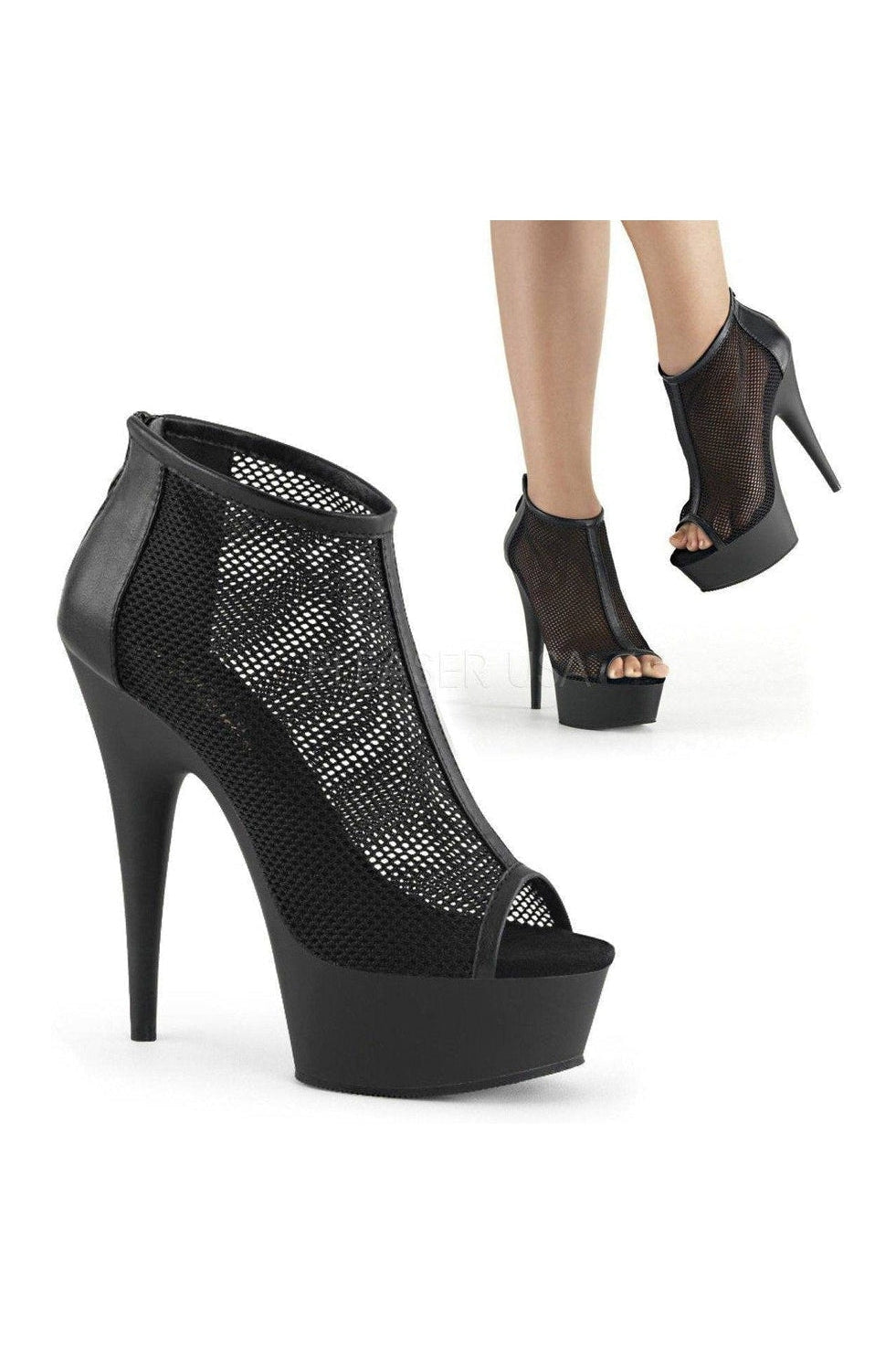 Pleaser DELIGHT-600-12 Ankle Boot in Black Faux Leather from SexyShoes.com