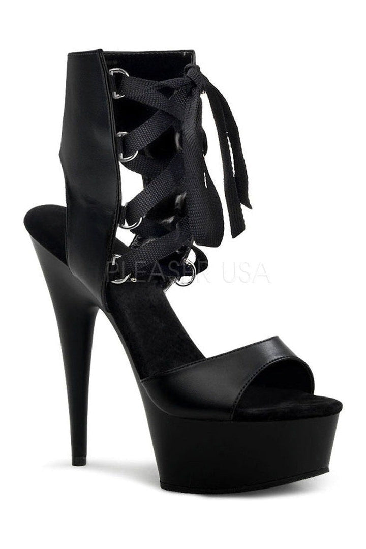 DELIGHT-600-14 Platform Sandal | Black Faux Leather-Pleaser-Black-Sandals-SEXYSHOES.COM