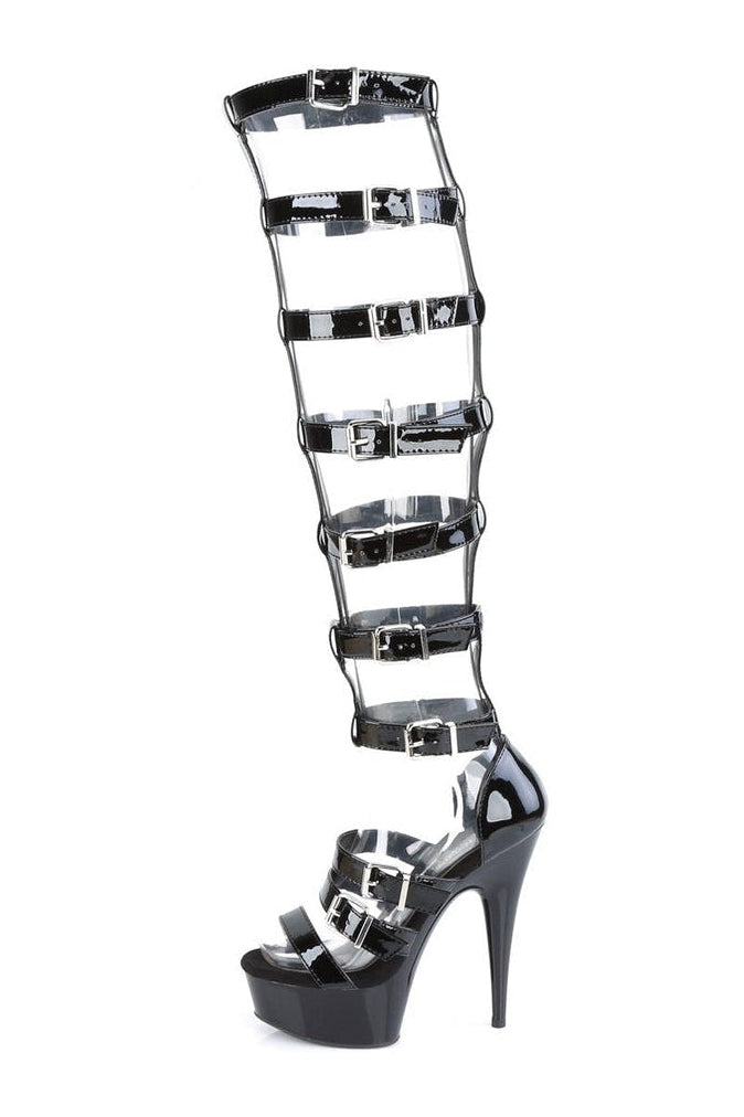 DELIGHT-600-46 Stripper Sandal | Black Patent-Sandals-Pleaser-SEXYSHOES.COM