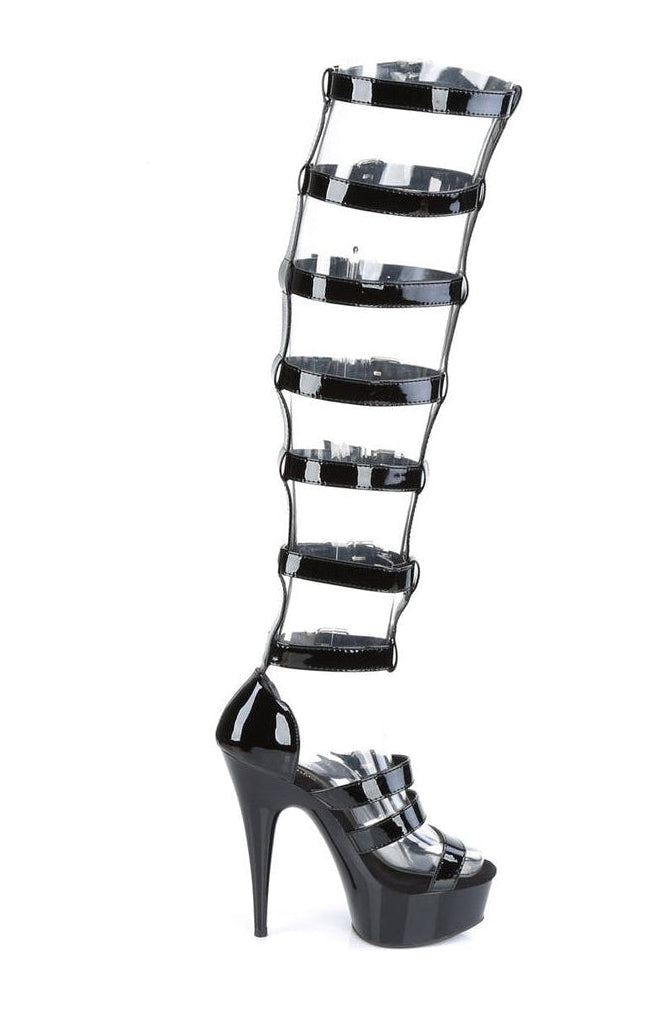 DELIGHT-600-46 Stripper Sandal | Black Patent-Sandals-Pleaser-SEXYSHOES.COM
