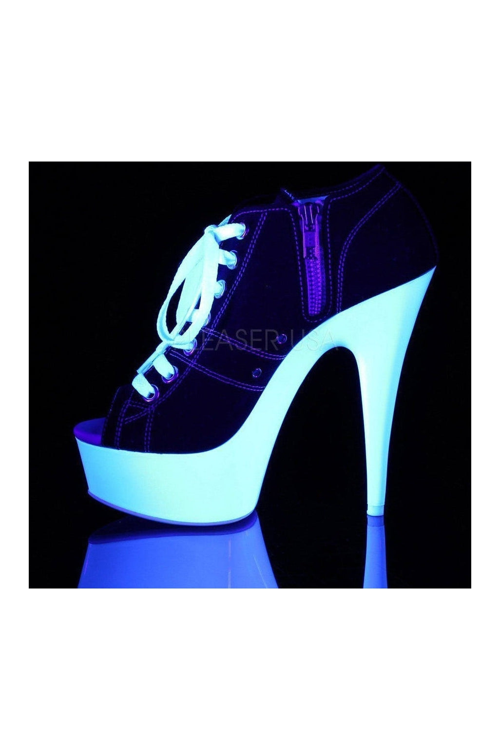 DELIGHT-600SK-01 Platform Pump | Black Canvas-Pleaser-Pumps-SEXYSHOES.COM