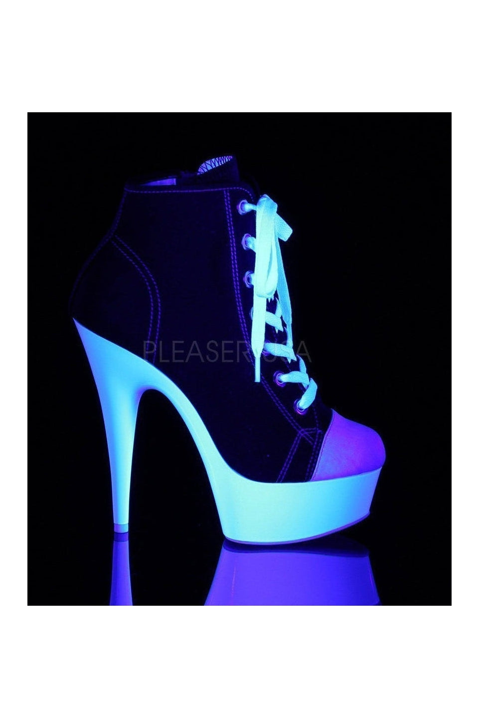 DELIGHT-600SK-02 Platform Ankle Boot | Black Canvas-Pleaser-Ankle Boots-SEXYSHOES.COM