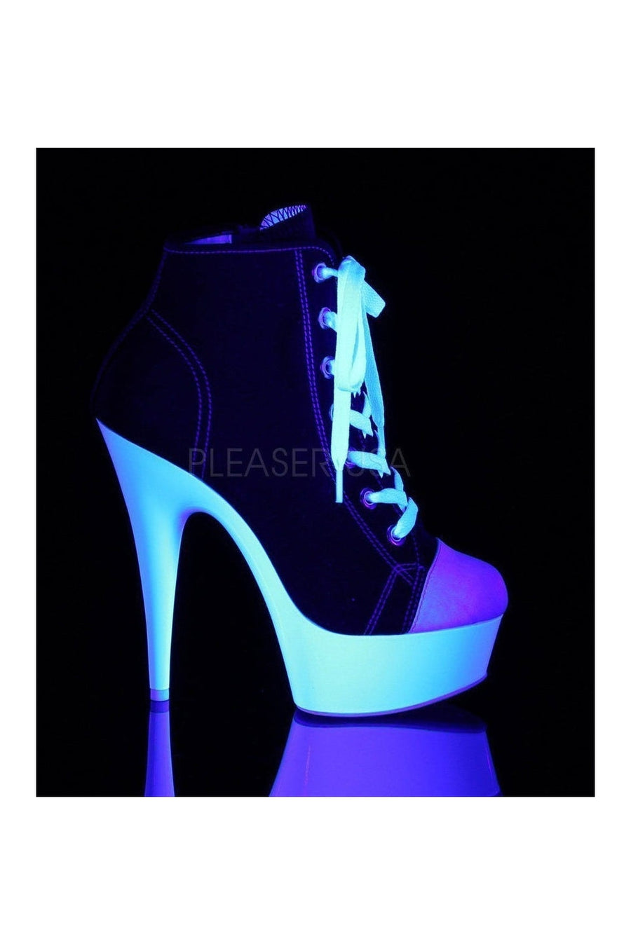 Pleaser DELIGHT-600SK-02 Platform Ankle Boot in Black Canvas