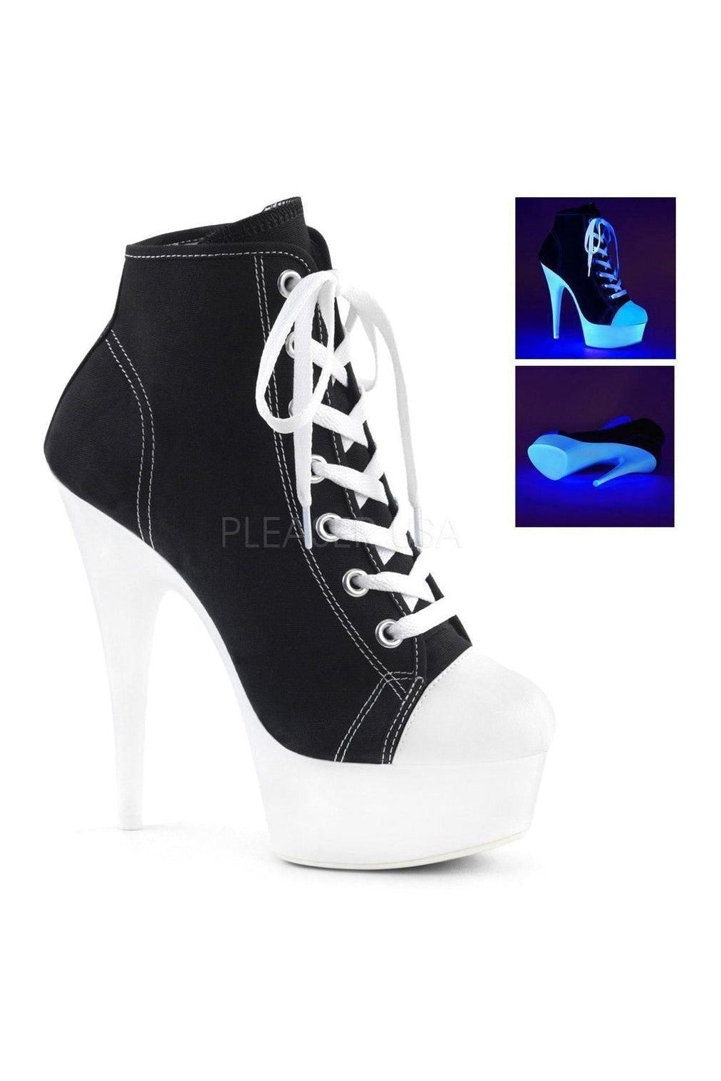 Pleaser DELIGHT-600SK-02 Platform Ankle Boot in Black Canvas from SexyShoes.com