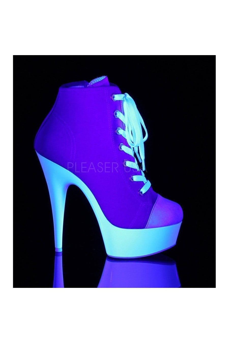 Pleaser DELIGHT-600SK-02 Platform Ankle Boot in PInk Canvas