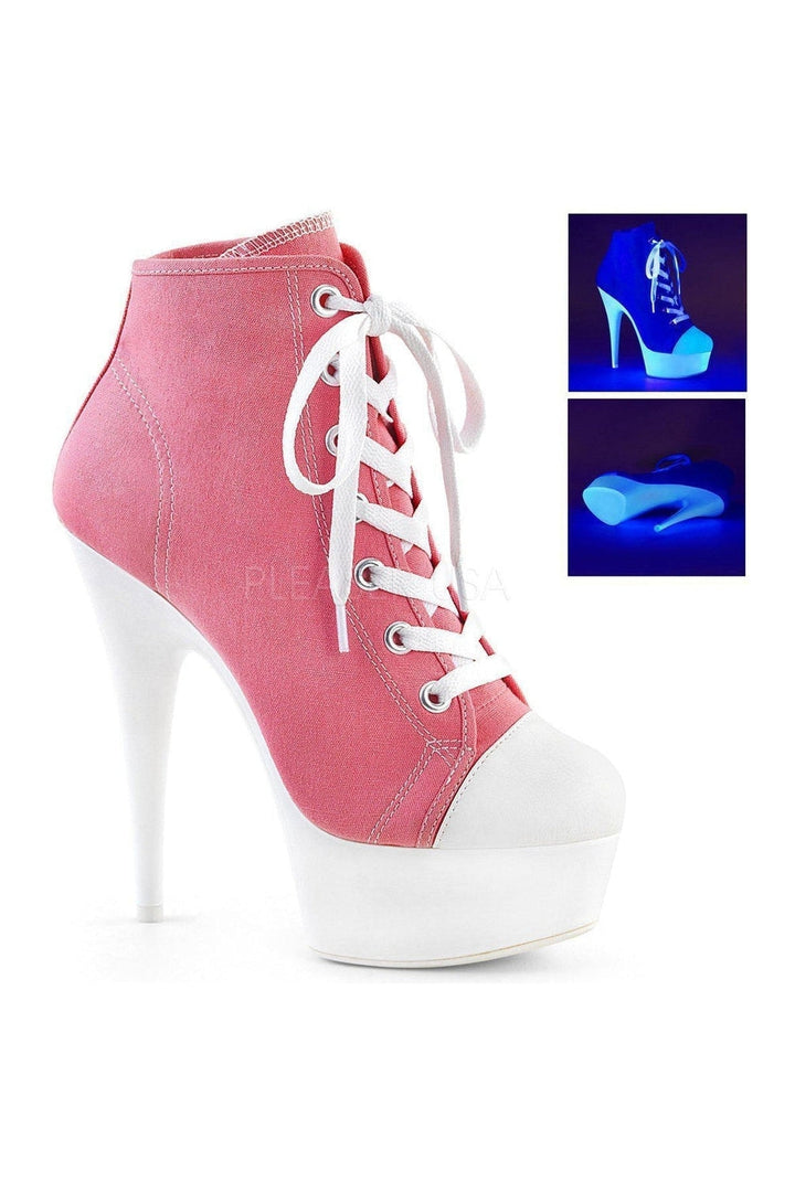 DELIGHT-600SK-02 Platform Ankle Boot | PInk Canvas-Pleaser-PInk-Ankle Boots-SEXYSHOES.COM