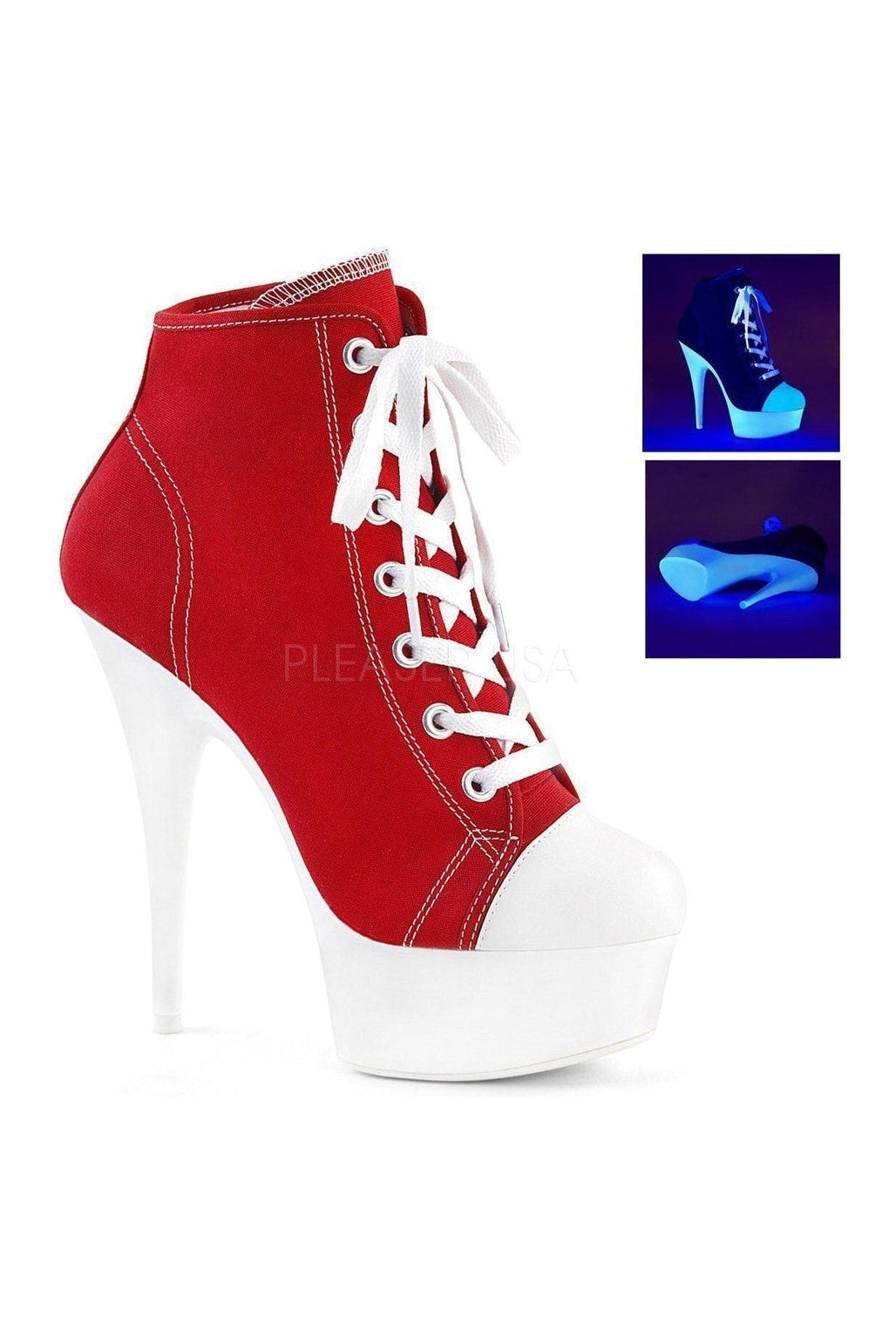 DELIGHT-600SK-02 Platform Ankle Boot | Red Canvas-Pleaser-Red-Ankle Boots-SEXYSHOES.COM